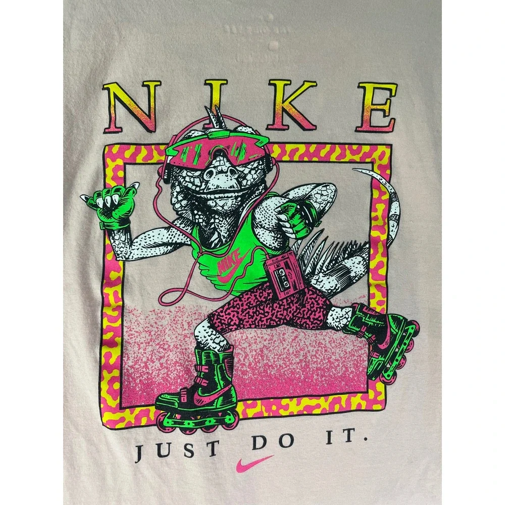 Nike Graphic Tee Mens Large Just‎ Do It Lizard Shirt Beige Streetwear